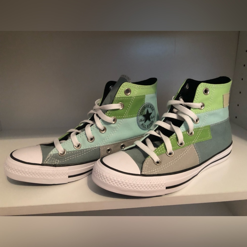 New blue and green patchwork converse